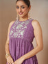 Janasya Women's Lavender Georgette Embellished Tiered Kurta With Palazzo Set